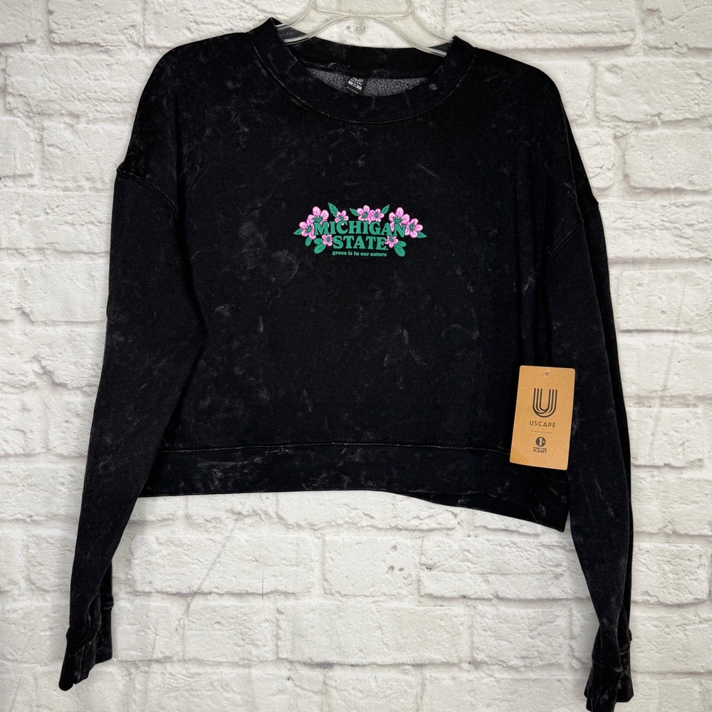 Uscape Crop Sweatshirt - Michigan State Black with Floral Logo - Size: M